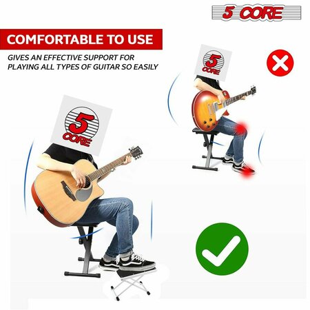 5 Core 5 Core Guitar Foot Stool Stand - 6 Level Height Adjustable Leg Rest - Rubber Pad Stable Feet Stand GFS WHTE